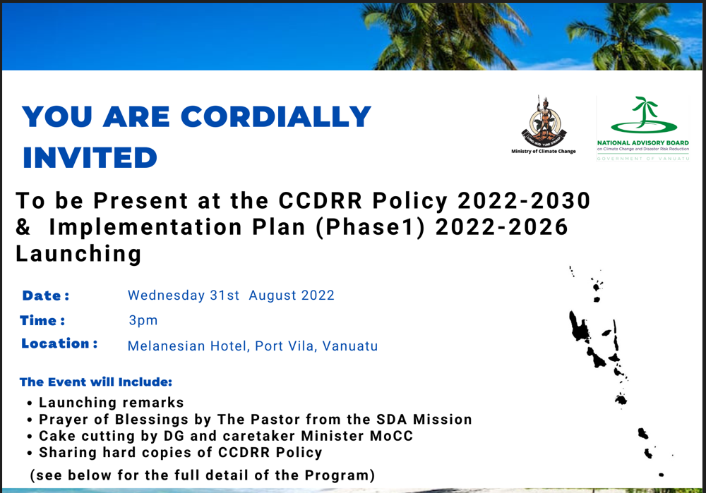 Vanuatu CCDRR Policy 2022 - 2030 Launching