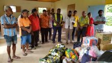 Paramount Chief and the members of the Mele Council of Chiefs during the handing over ceremony in Mele village.