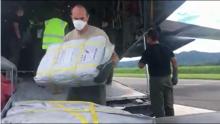Relief supplies being unloaded at the airport this week.